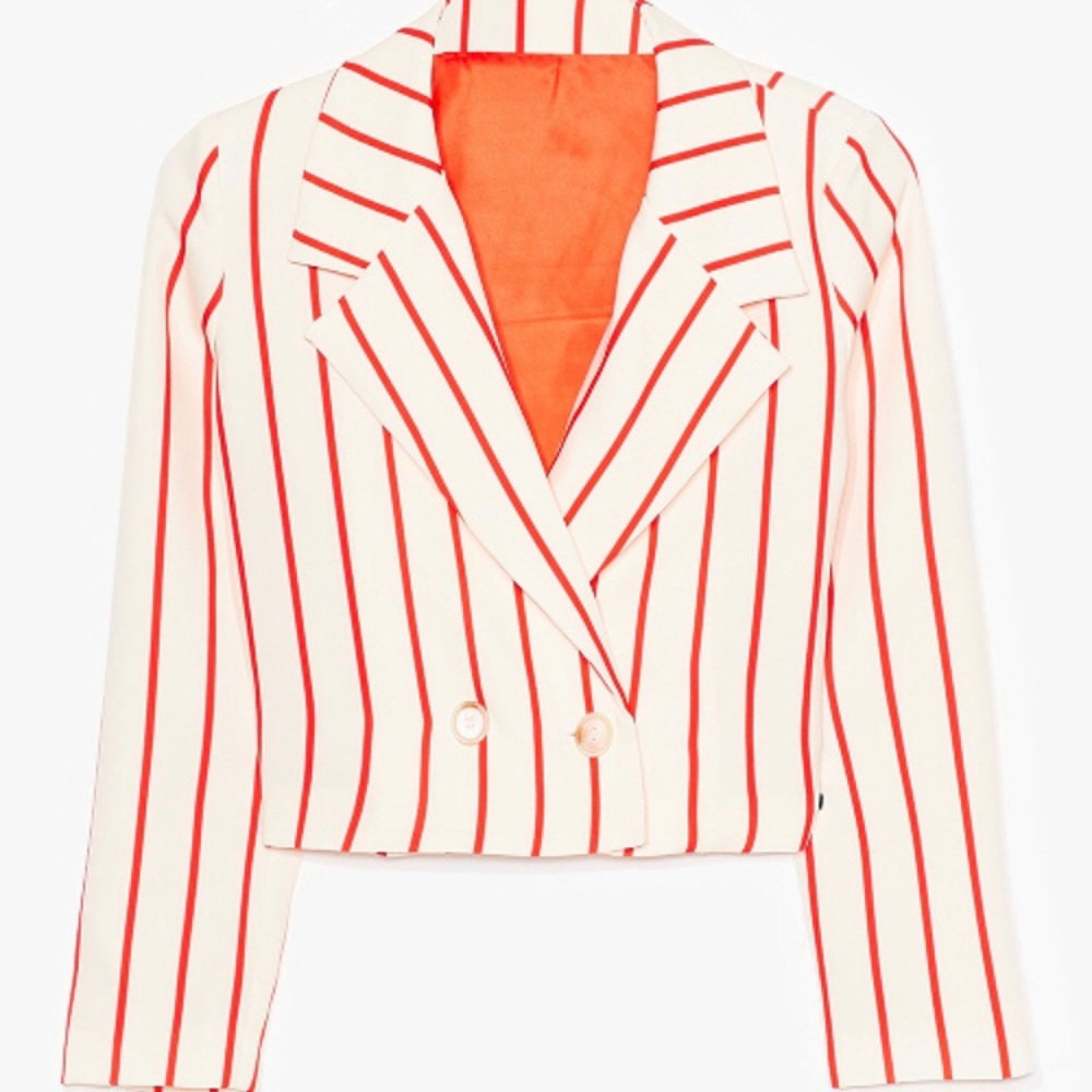 Nasty Gal / Daisy Street Cream & Orange Stripe Cropped Blazer, Small